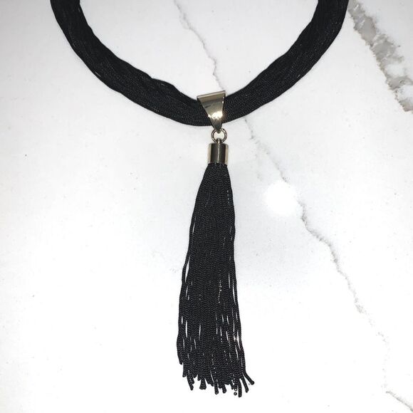 Macy’s | 22” Black Gold Tassel Women’s Strands Choker Necklace - Picture 3 of 11
